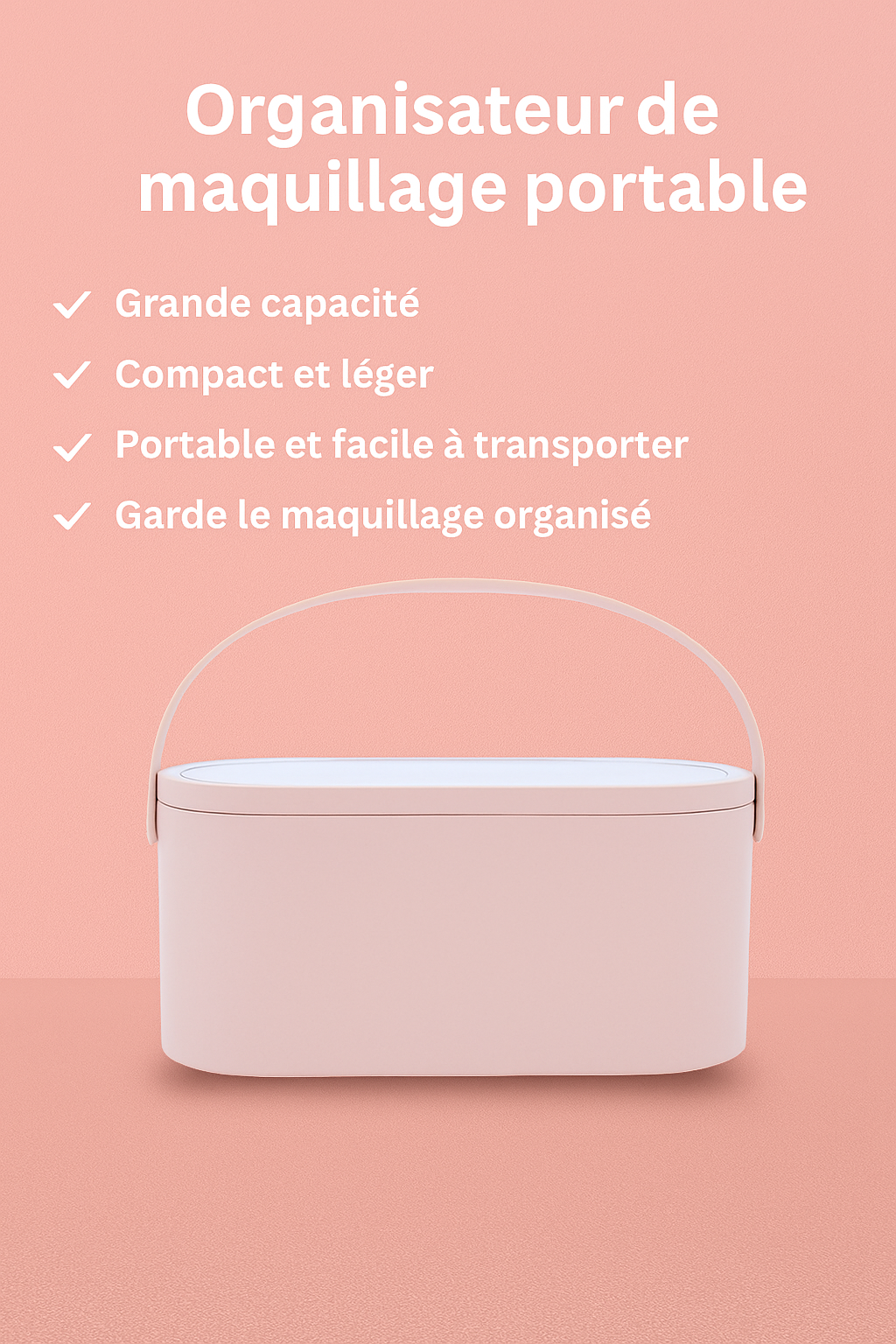 Boite d'organisation de Maquillage Portable avec Miroir Led.