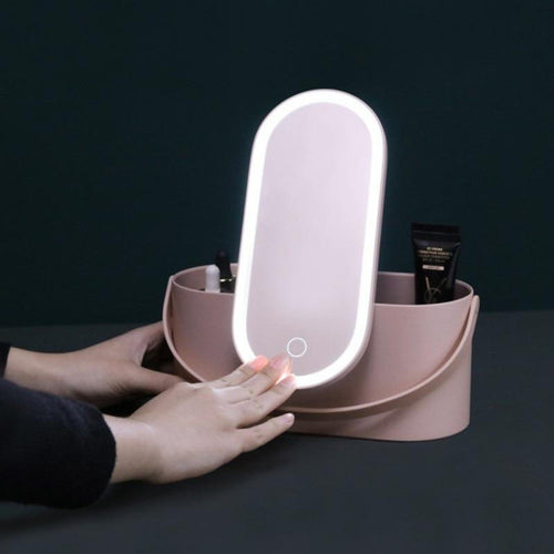 Boite d'organisation de Maquillage Portable avec Miroir Led.
