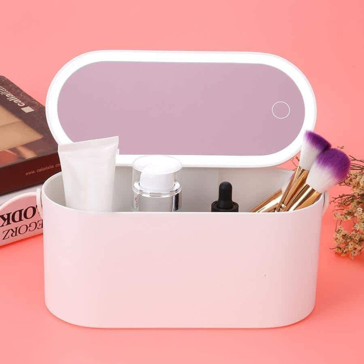Boite d'organisation de Maquillage Portable avec Miroir Led.
